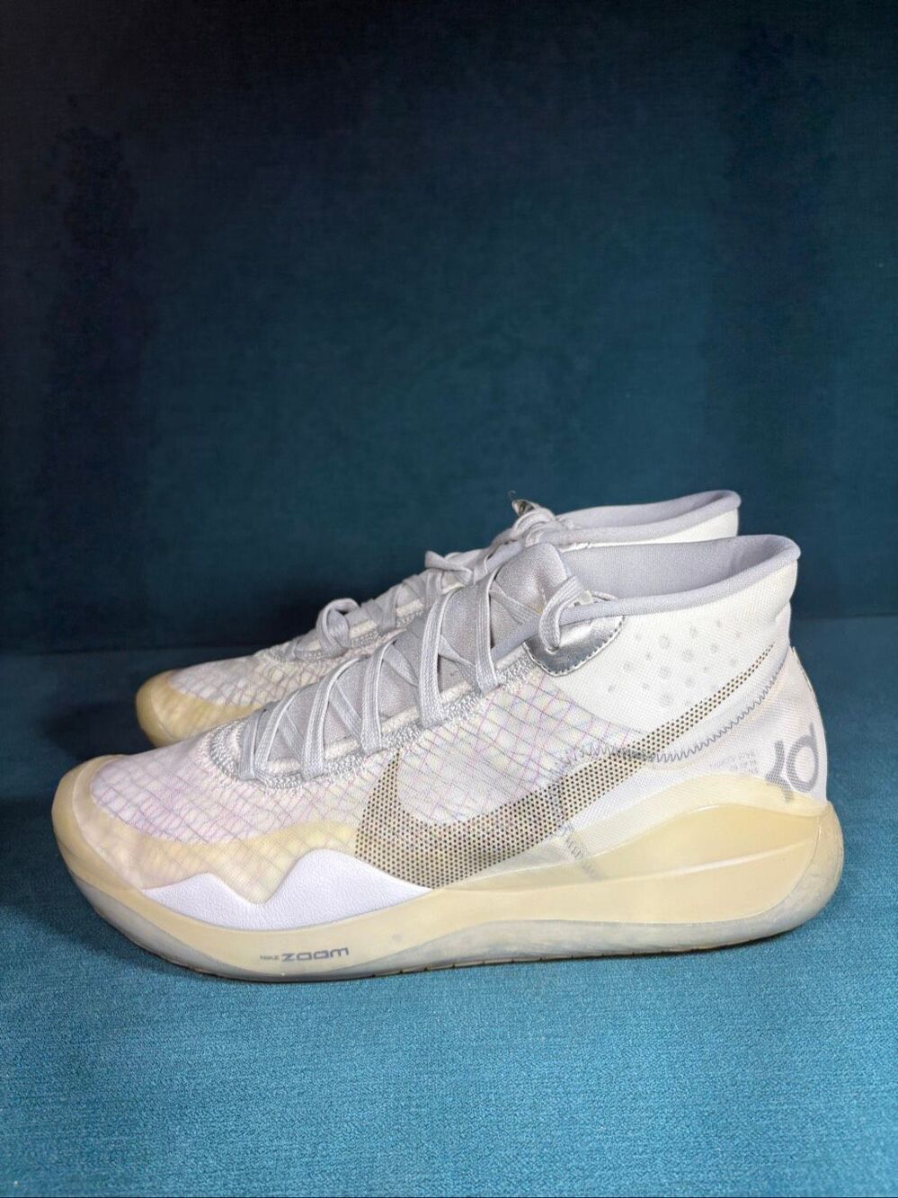 Nike KD 12 White Metallic Silver Mens Size 11.5 Basketball Shoes CK1195-101